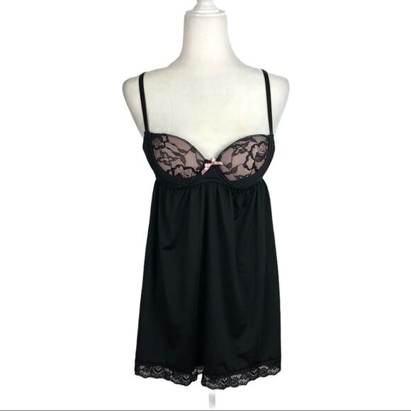 Carrie Amber Push Up Black Lace Babydoll Medium - Picture 1 of 13